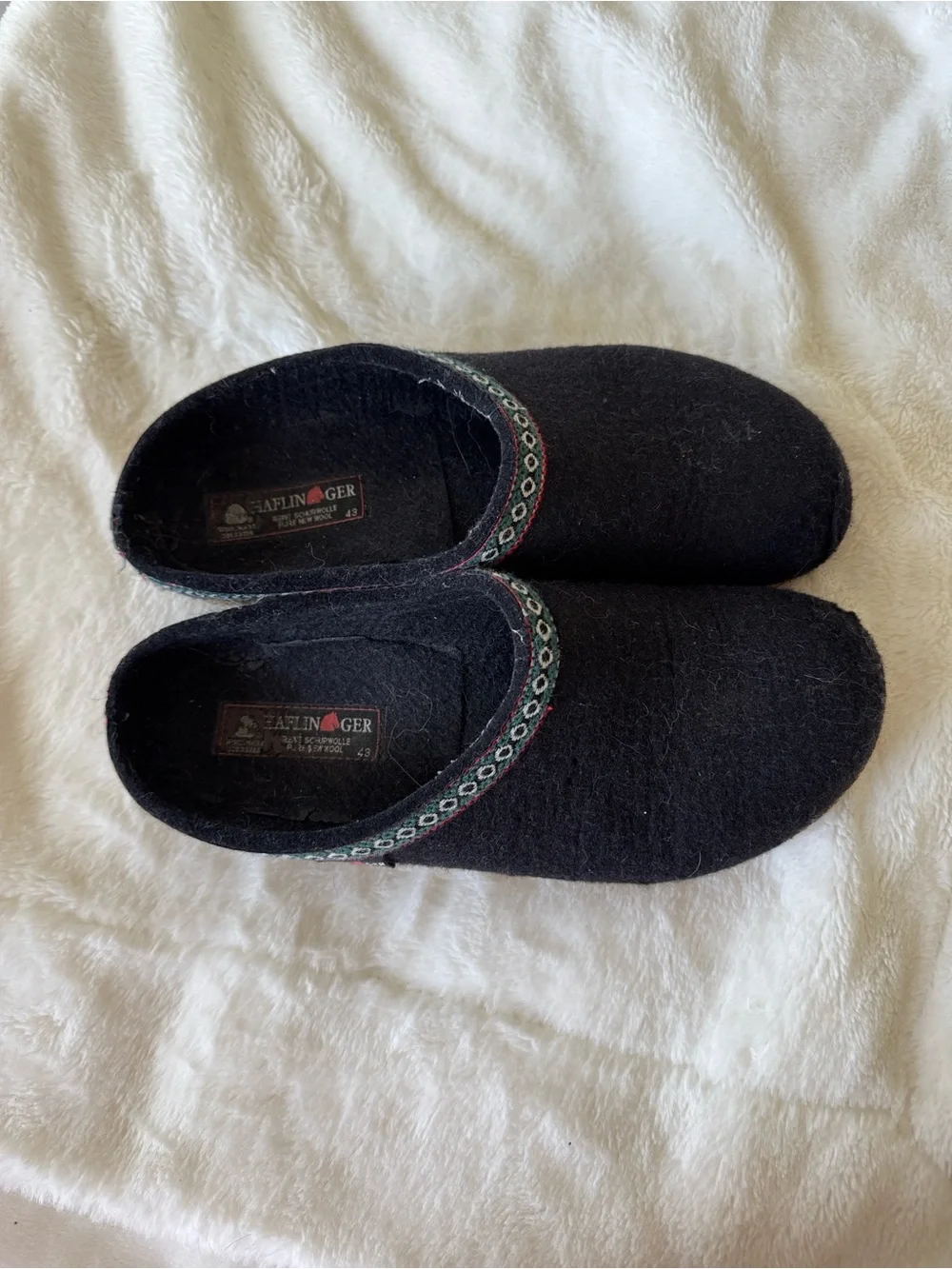 HAFLINGER FRANZL MITTELBLAU Black FELT SLIPPERS MEN/WOMEN CLOGS size 43/10